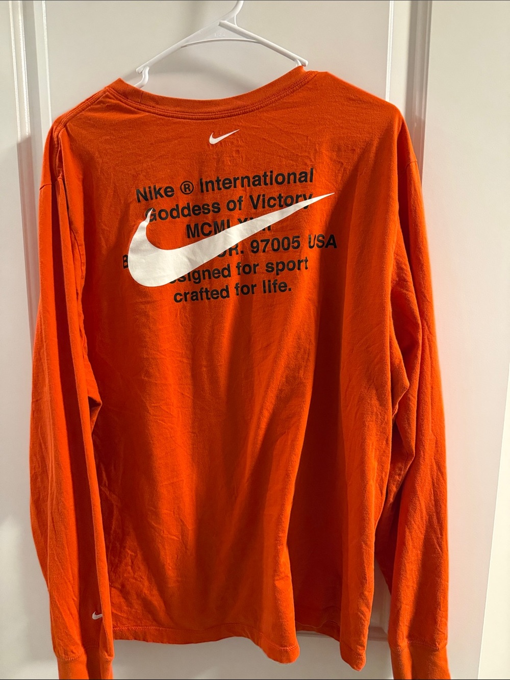 Nike Orange Long Sleeve Shirt with Dual White Swooshes (See back for graphic) - Picture 2 of 3